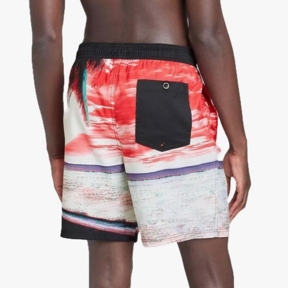 Original Use Men's 7" Elastic Waist Red and Black Tropical Swim Shorts Size XXL - Picture 3 of 13